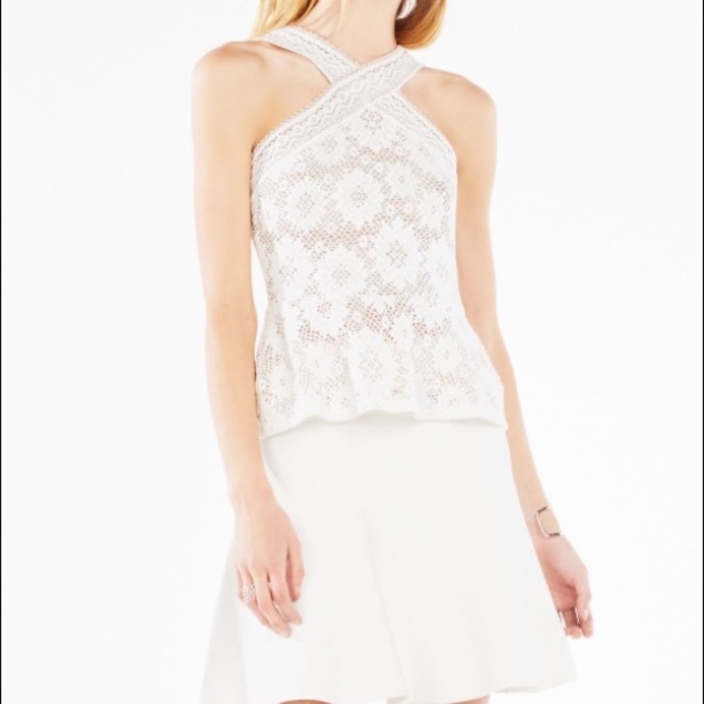 NWT Bcbg Crochet White Lace Peplum Top